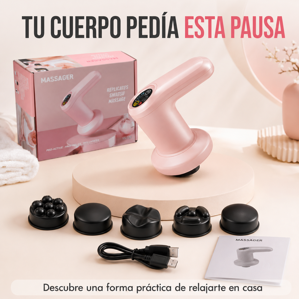 Masajeador Shiatsu Inalámbrico de 5 Cabezales — Libera tensión desde casa