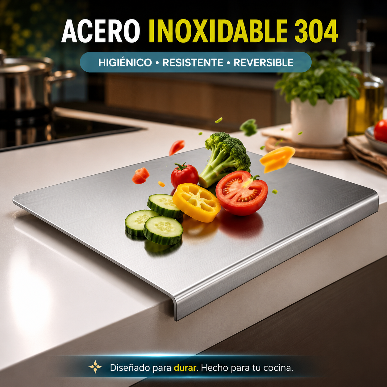 Tabla de Cortar de Acero Inoxidable 304 — Prepara alimentos con mayor estabilidad
