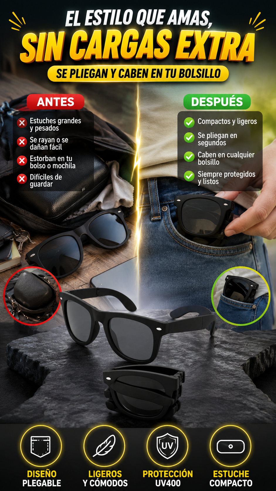 Lentes de Sol Plegables — Guárdalos fácilmente en tu bolsillo