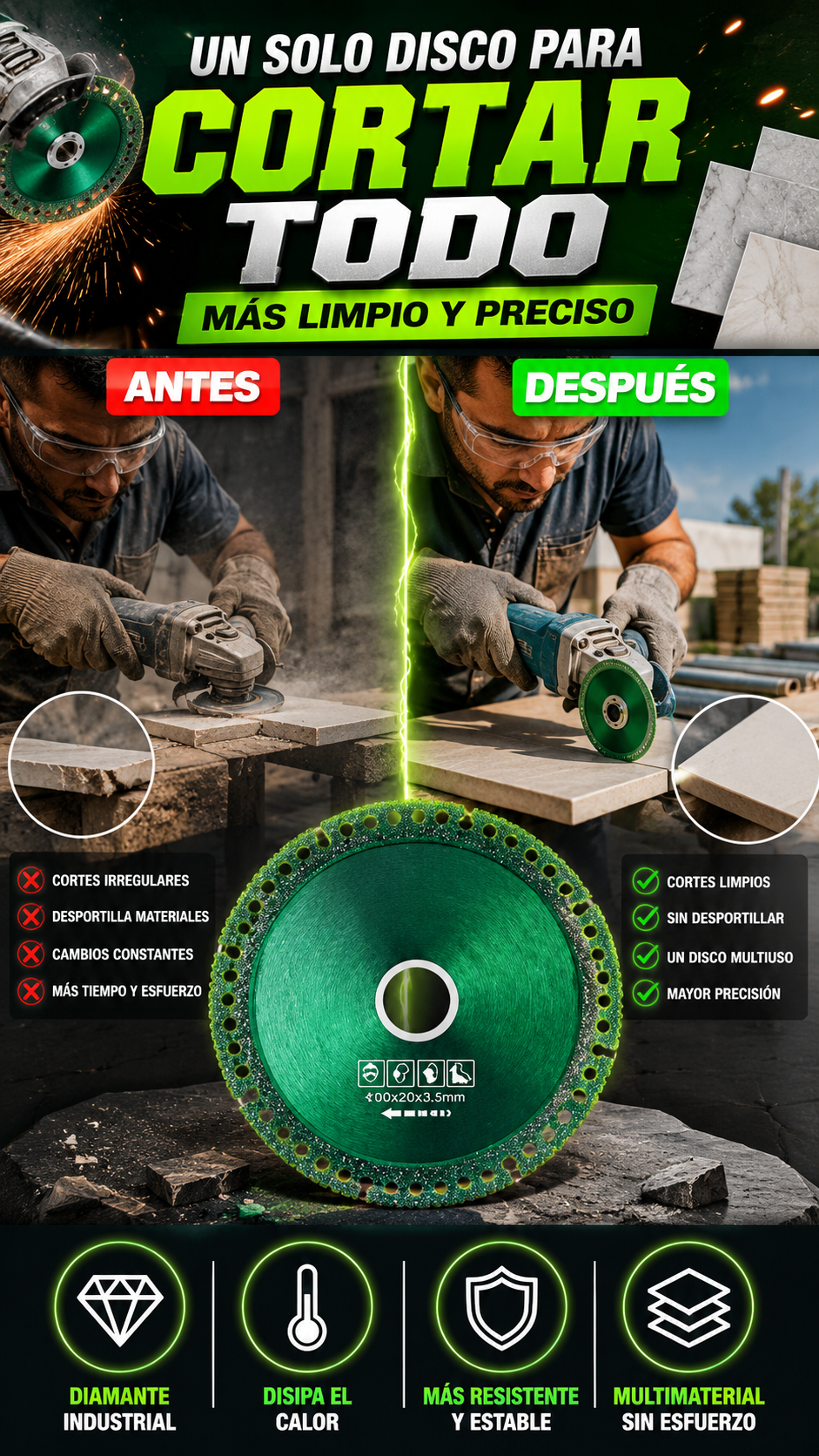 Disco de Corte Diamantado Multifunción — Cortes limpios en diversos materiales