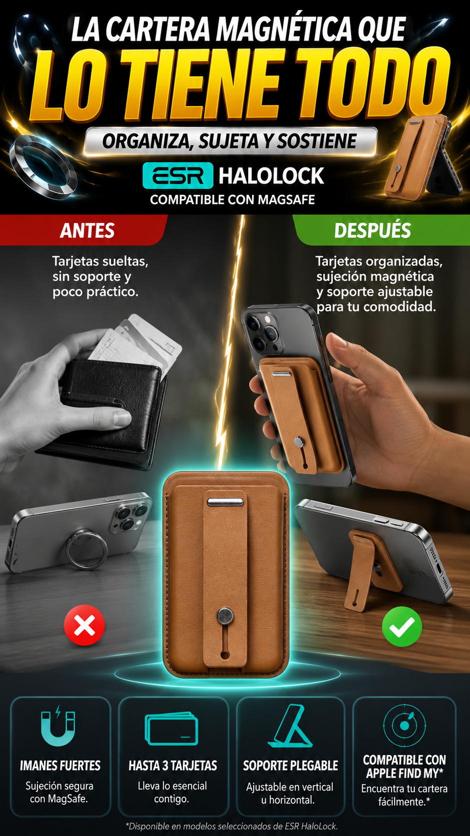 Cartera Magnética con Soporte Plegable — Lleva tus tarjetas con comodidad