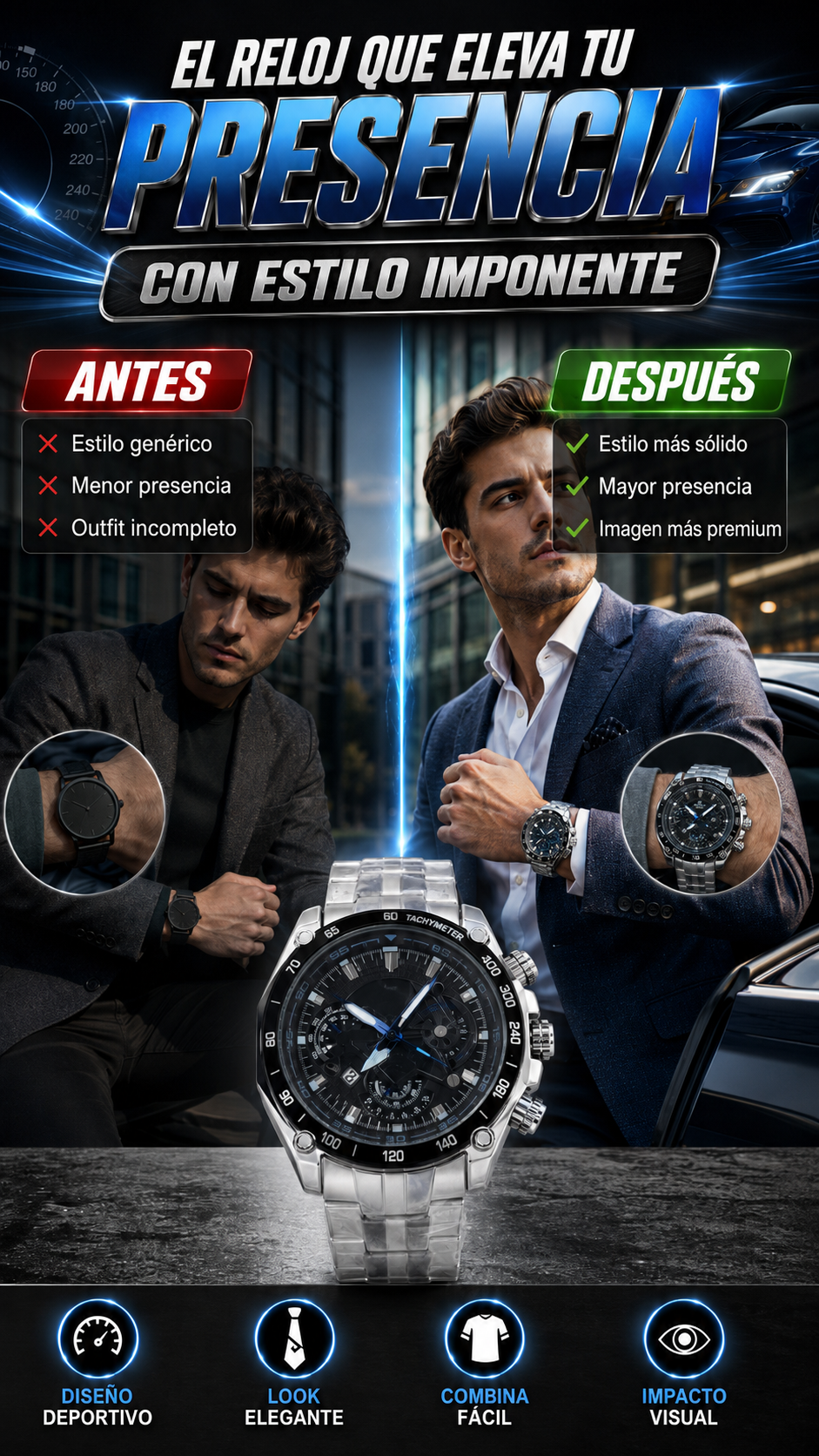 Reloj Cronógrafo Deportivo — Proyecta una presencia más imponente