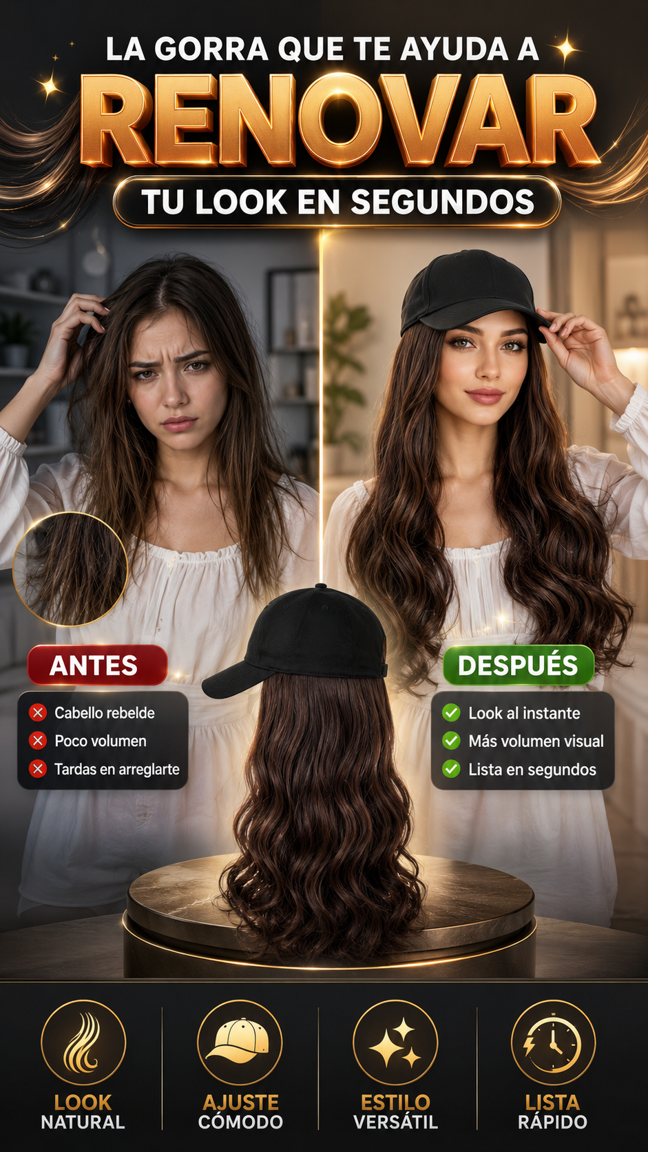 Gorra de Béisbol con Peluca Integrada — Renueva tu look en segundos