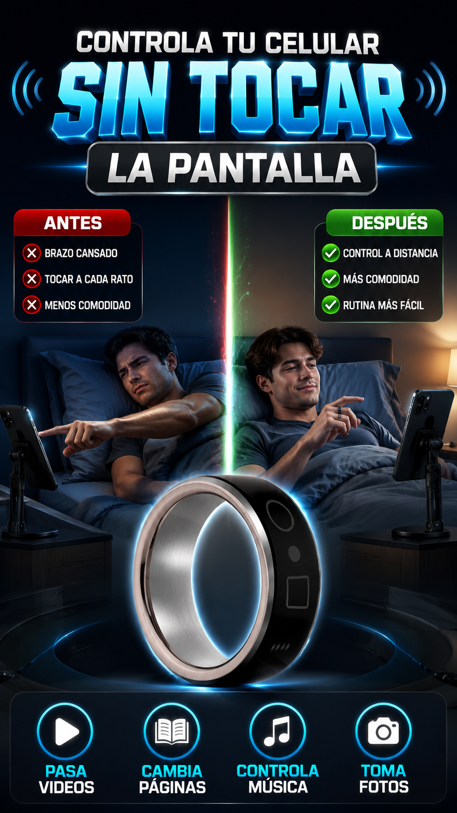 Anillo Inteligente Bluetooth con Control Remoto — Controla tu celular con un toque