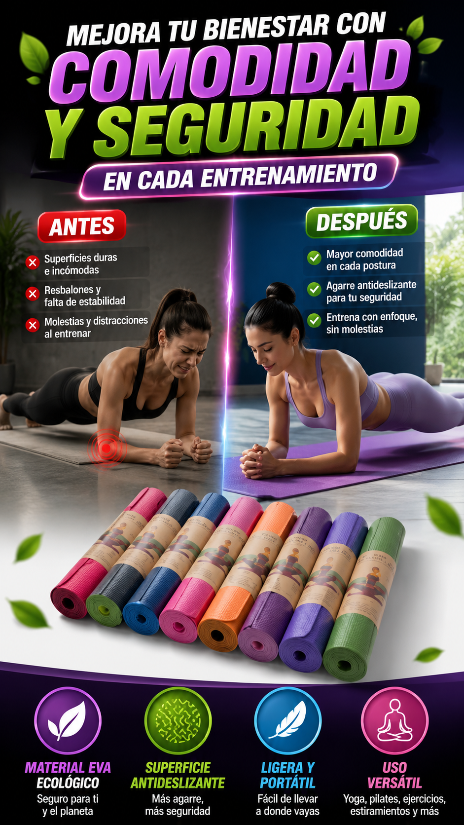 Esterilla de Yoga de EVA Antideslizante — Entrena con comodidad y estabilidad
