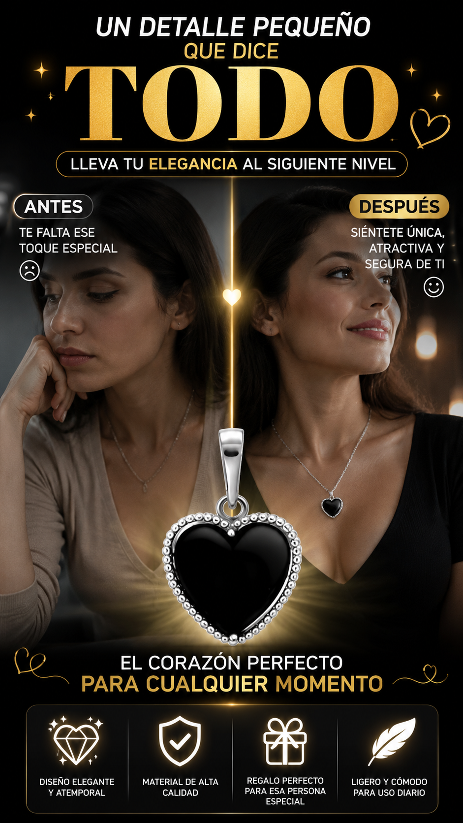 Collar con Colgante de Corazón Negro — Realza tu estilo con elegancia