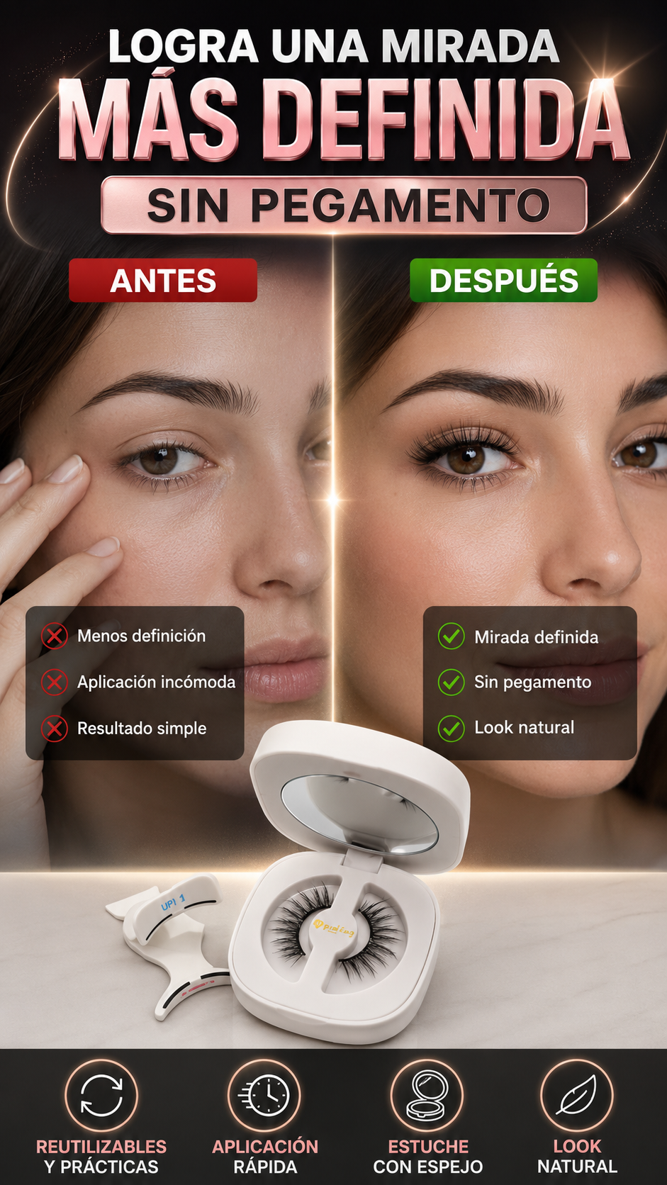 Pestañas Magnéticas Reutilizables con Aplicador — Realza tu mirada sin pegamento