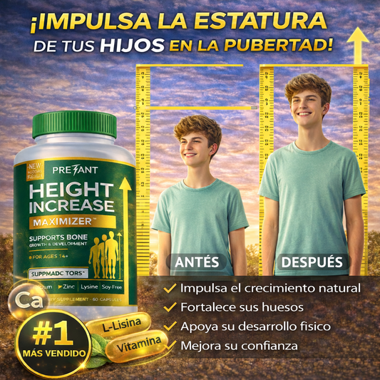 Maximizador de Aumento de Altura | Suplemento para apoyar el crecimiento de niños y adolescentes , contiene Calcio, Vitamina D, L-Lisina, L-Arginina, L-Glutamina