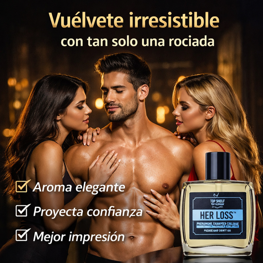 HER LOSS™ | Fragancia Masculina con feromonas, aroma audaz presencia irresistible, contiene Alcohol perfumado, Canela, Lima, Pimienta Roja