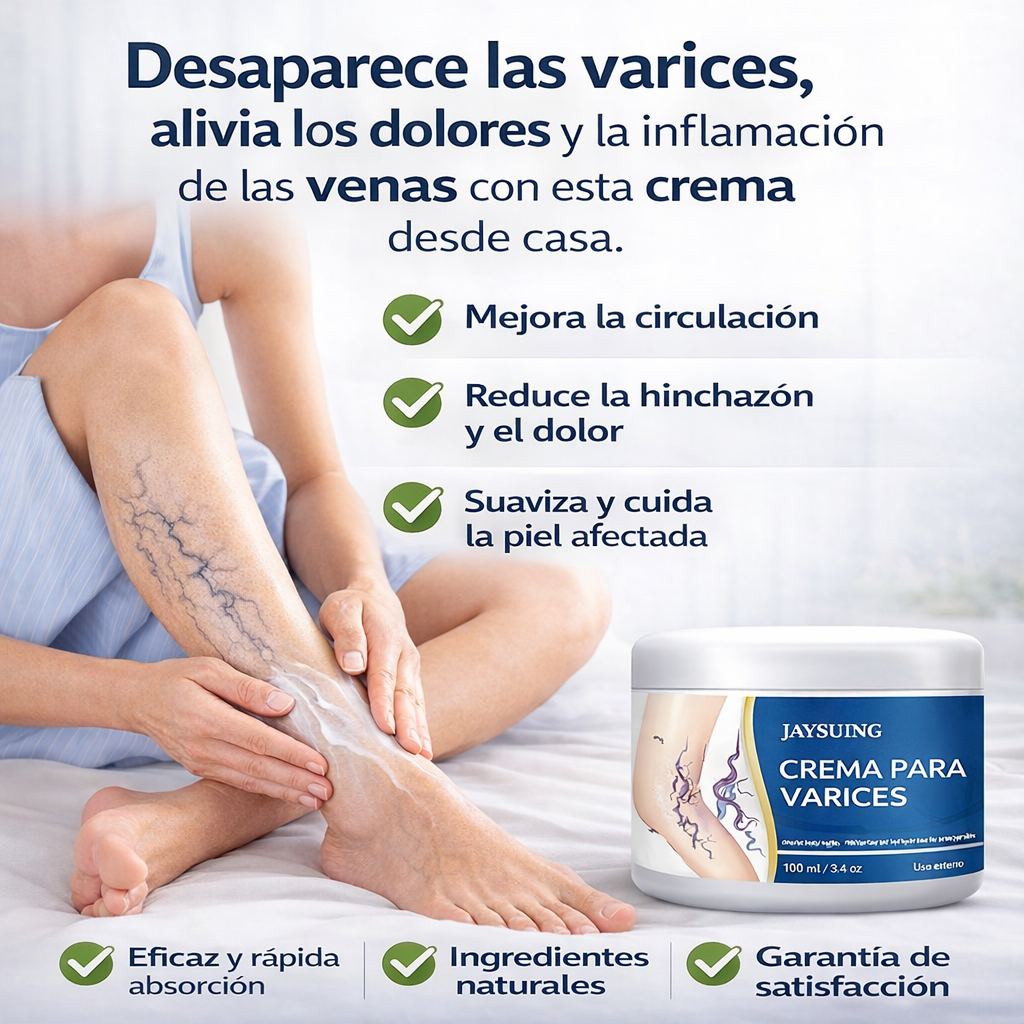 JAYSUING CREMA PARA VARICES | Crema diseñada para quitar las venas marcadas, alivia dolor e inflamación en las piernas, contiene Árnica, Centella Asiática, Hamamelis y Aloe Vera.
