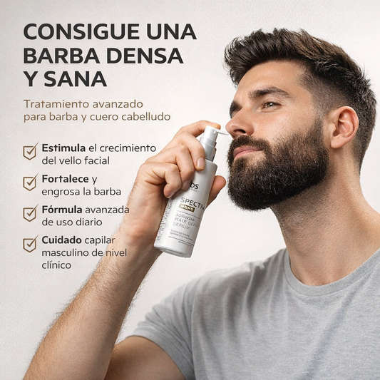 SPECTRAL MEN’S™|Tratamiento para estimular el crecimiento, densidad y fortaleza de la barba y el cabello masculino contiene Cafeina, Nanoxidil, Acido Azelaico .