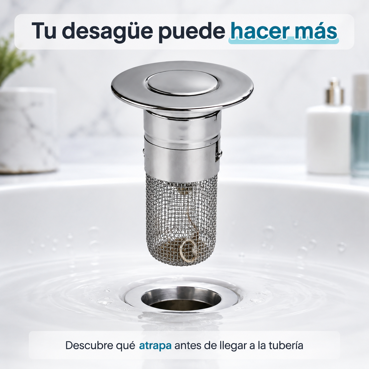 Filtro de Drenaje Universal Pop-Up — Atrapa residuos antes del atasco