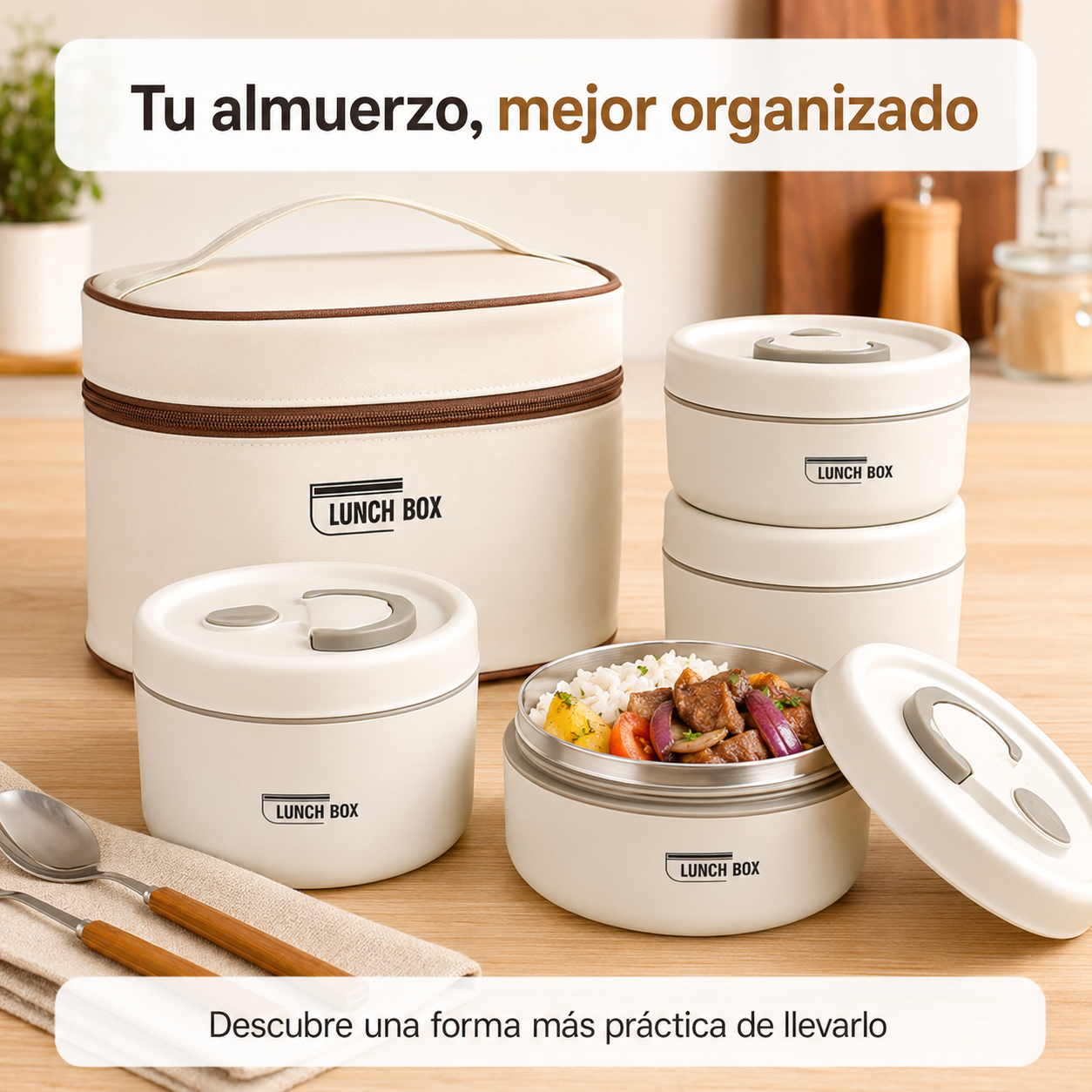 Lonchera Térmica Bento Box Apilable de Acero Inoxidable