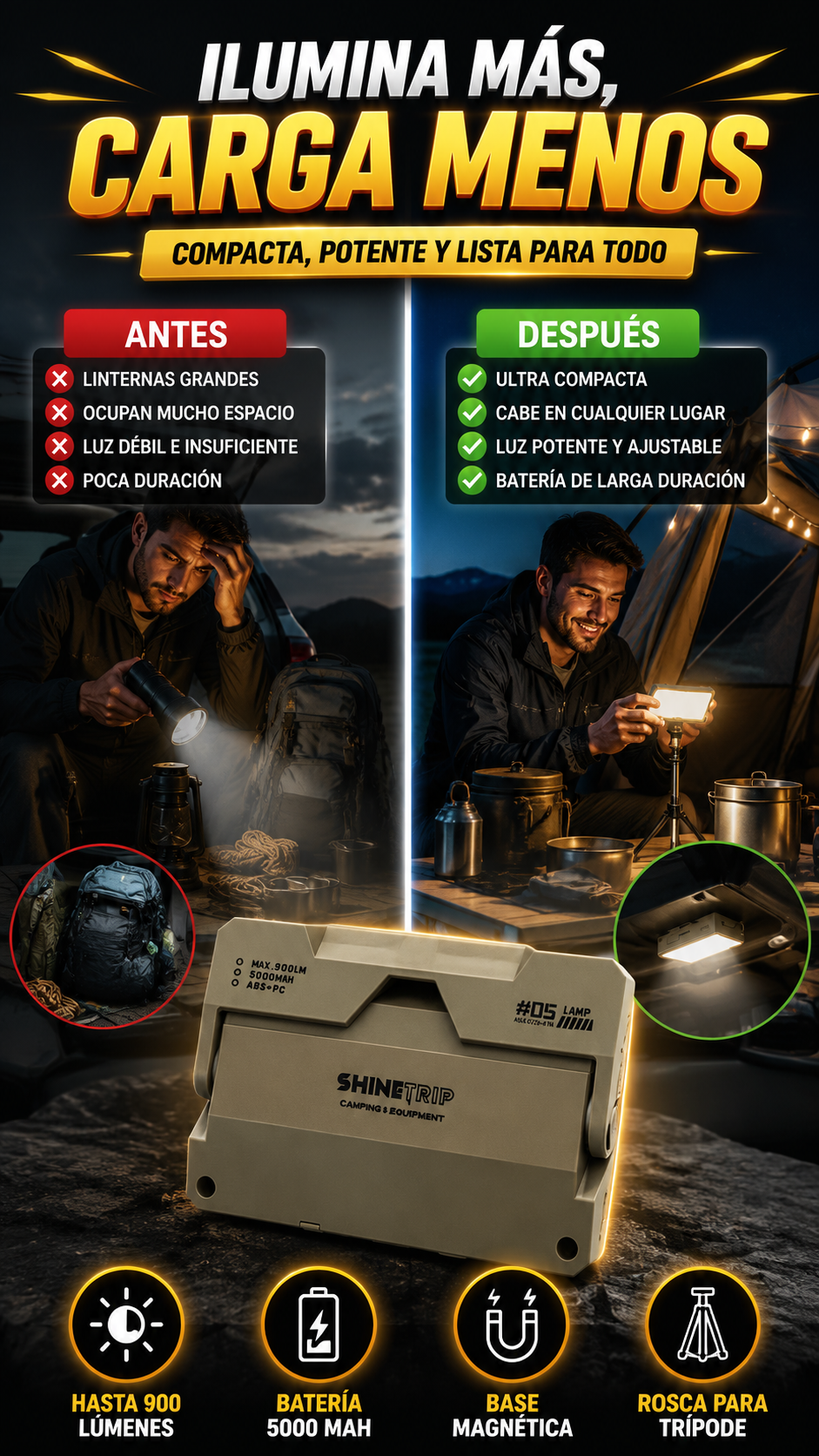 Lámpara de Camping Recargable Tipo Tarjeta — Iluminación potente sin ocupar espacio