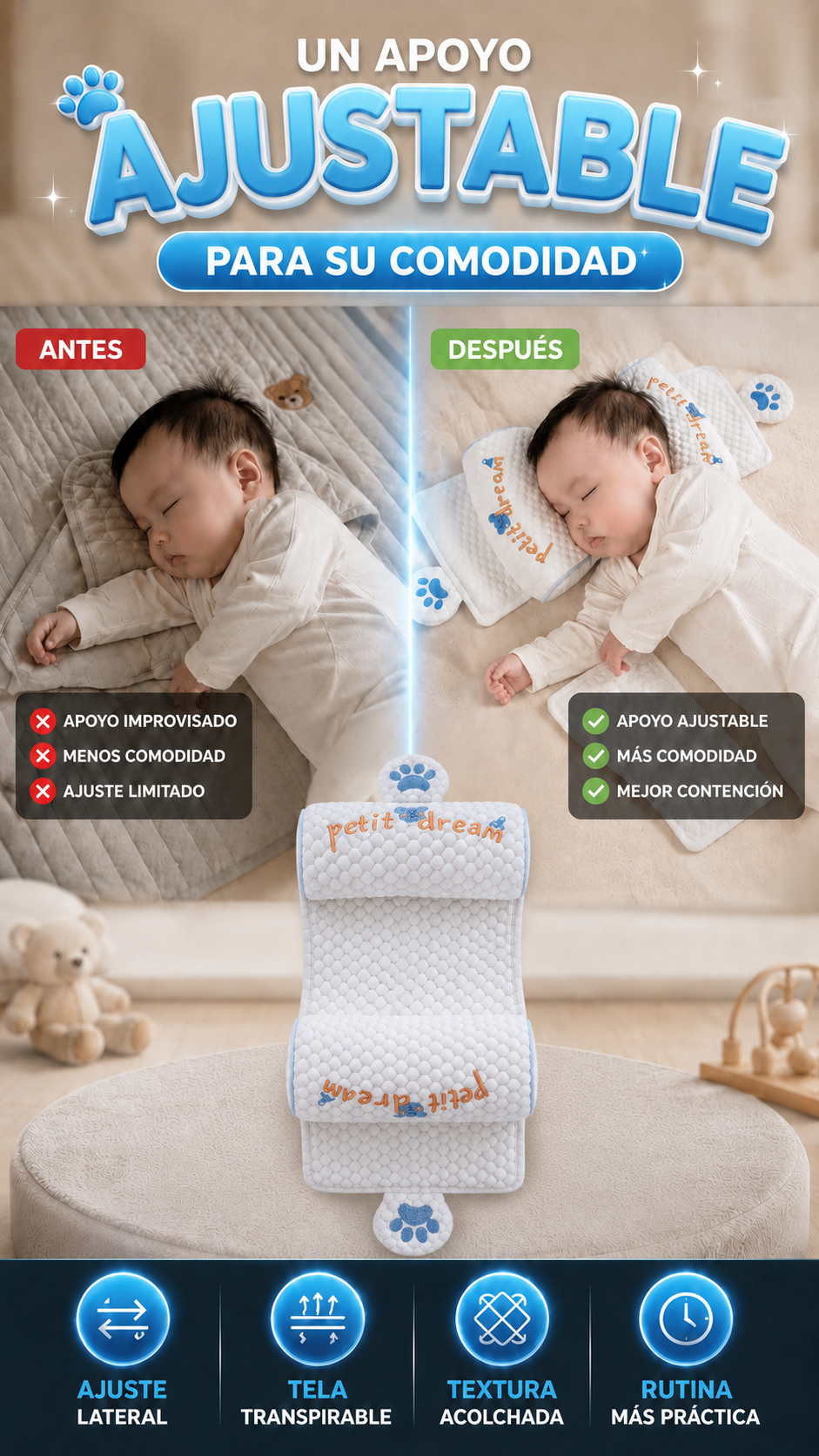 Cojín de Apoyo Infantil Ajustable — Comodidad en momentos supervisados