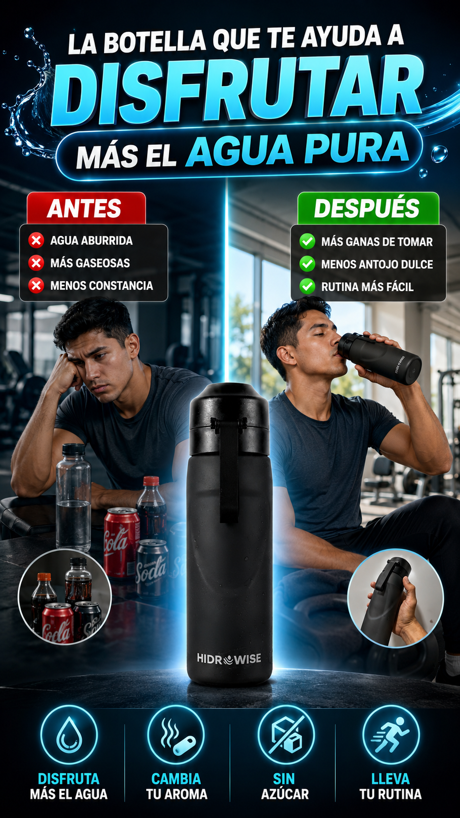 Botella con Cápsulas de Aroma — Disfruta más el agua pura.