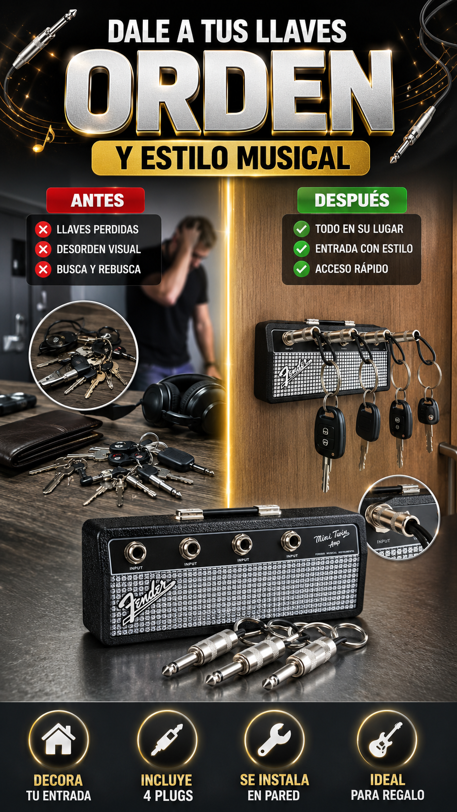 Portallaves de Pared Fender Jack Rack — Organiza tus llaves con estilo
