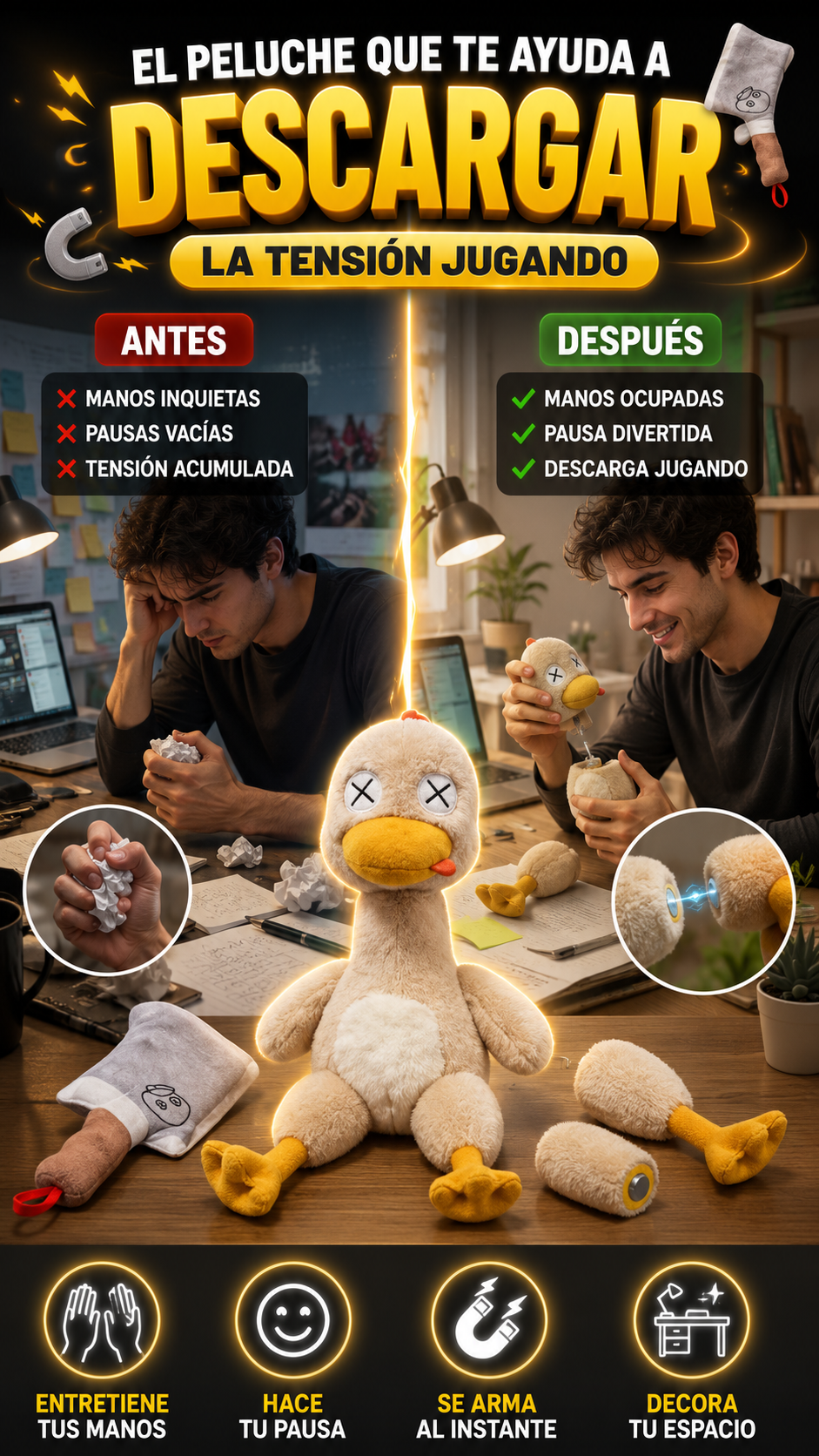 Pato de Peluche Magnético Desmontable — Canaliza la tensión de forma divertida