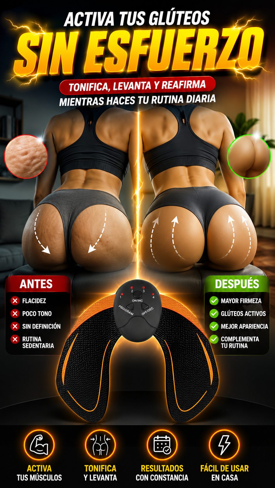 Electroestimulador EMS para Glúteos y Caderas — Activa y tonifica tu rutina