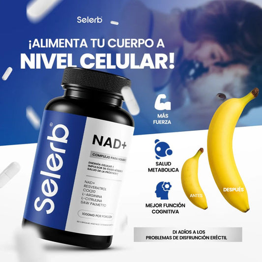 Selerb NAD+ 60 cápsulas | Recupera tu potencia y energía en la cama, en 2 semanas. Contiene: NAD+, RESVERATROL, COQ10, L-ARGININA, L-CITRULINA, SAW PALMETTO.