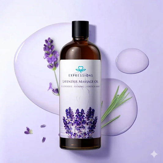 Expressions Lavender Massage Oil: reafirmar la piel flácida y reducir la visibilidad de las estrías.