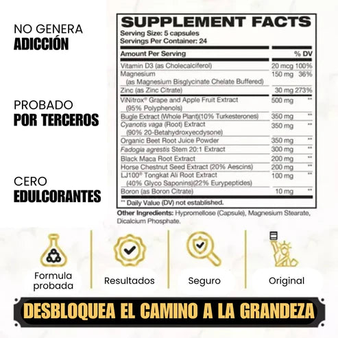 King Maker - Suplemento con Tongkat Ali, Turkesterona, Ecdisterona, Fadogia Agrestis, betarraga roja, maca negra y zinc (13 en 1)