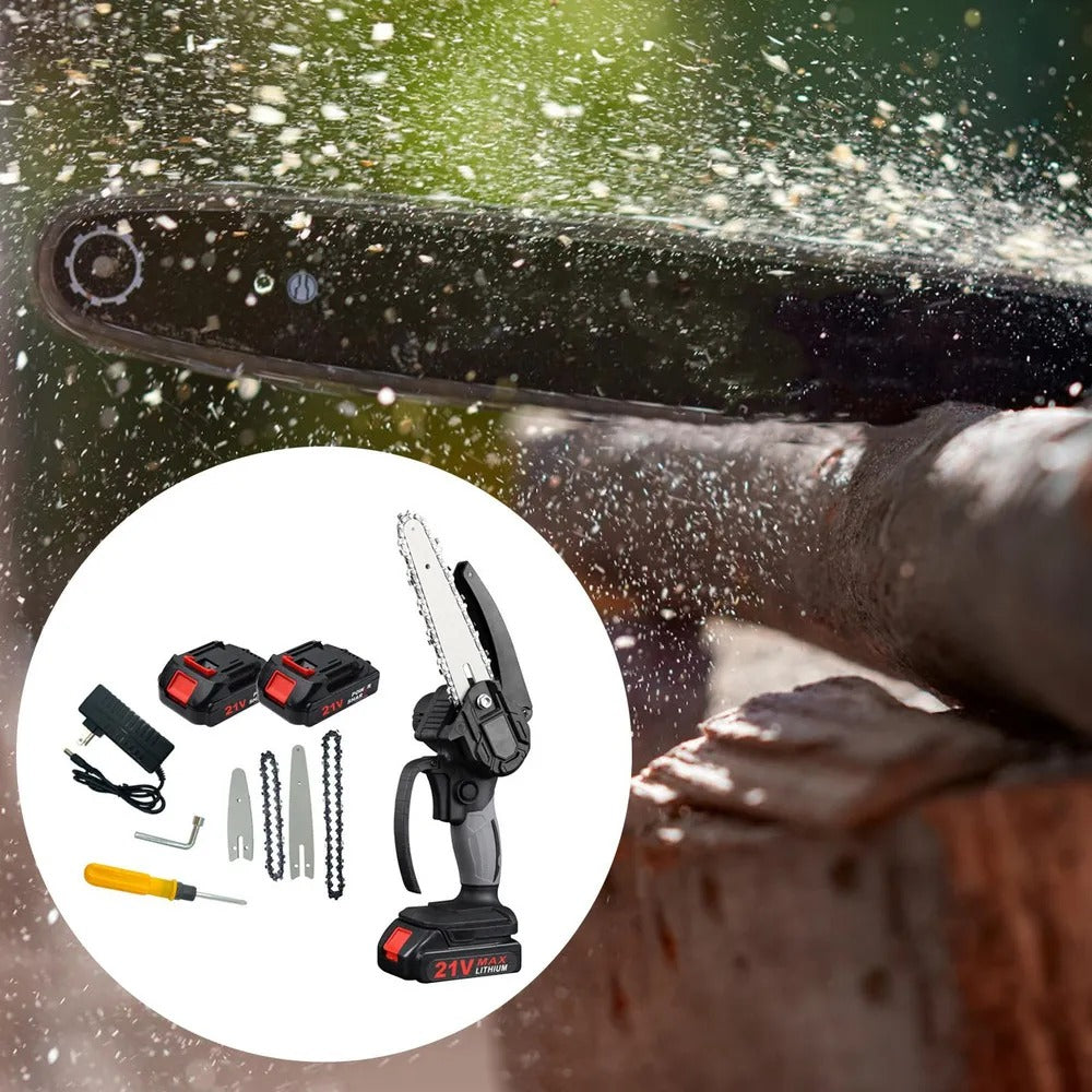 Mini Motosierra Eléctrica Inalámbrica 21V – Potencia Profesional en la Palma de tu Mano