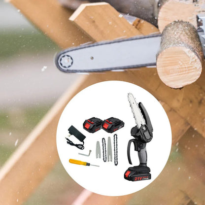 Mini Motosierra Eléctrica Inalámbrica 21V – Potencia Profesional en la Palma de tu Mano