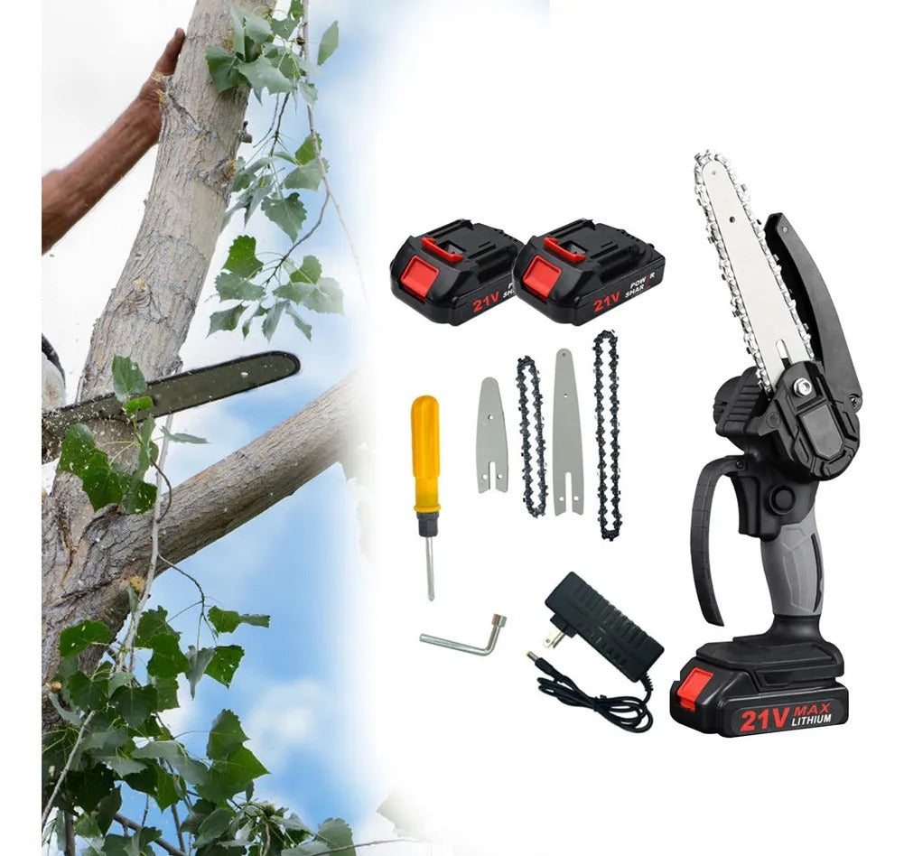 Mini Motosierra Eléctrica Inalámbrica 21V – Potencia Profesional en la Palma de tu Mano