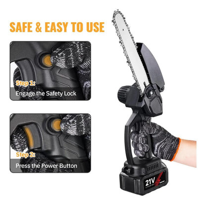 Mini Motosierra Eléctrica Inalámbrica 21V – Potencia Profesional en la Palma de tu Mano