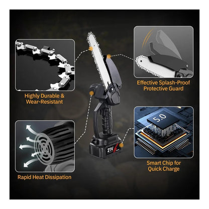 Mini Motosierra Eléctrica Inalámbrica 21V – Potencia Profesional en la Palma de tu Mano