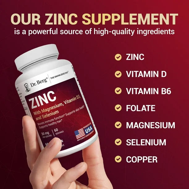 Zinc con Magnesio, Vitamina D3 y Selenio – 30 mg de Zinc – 60 cápsulas vegetales