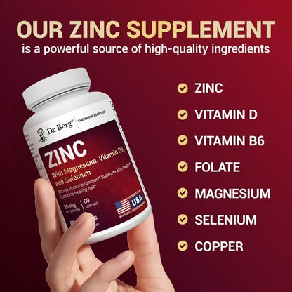Zinc con Magnesio, Vitamina D3 y Selenio – 30 mg de Zinc – 60 cápsulas vegetales