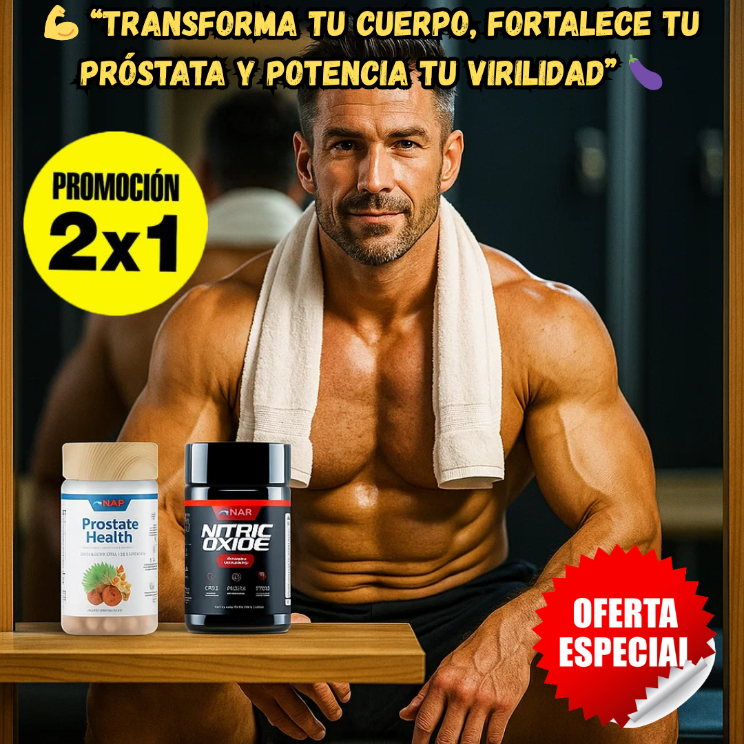 Óxido Nítrico Promax™ + Prostate Health en pack 2x1:💪 Rendimiento, energía y salud masculina🔥