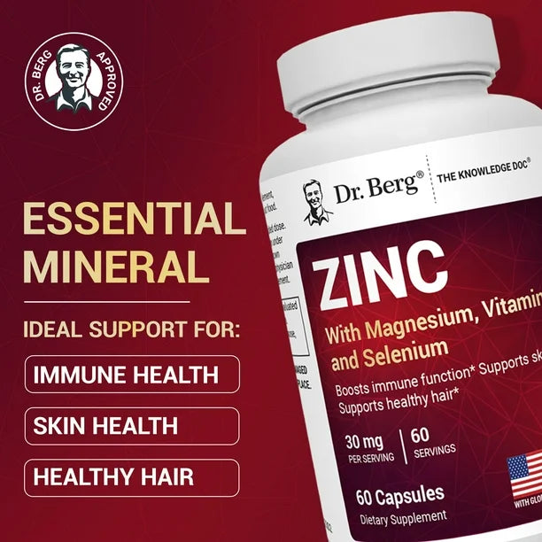 Zinc con Magnesio, Vitamina D3 y Selenio – 30 mg de Zinc – 60 cápsulas vegetales