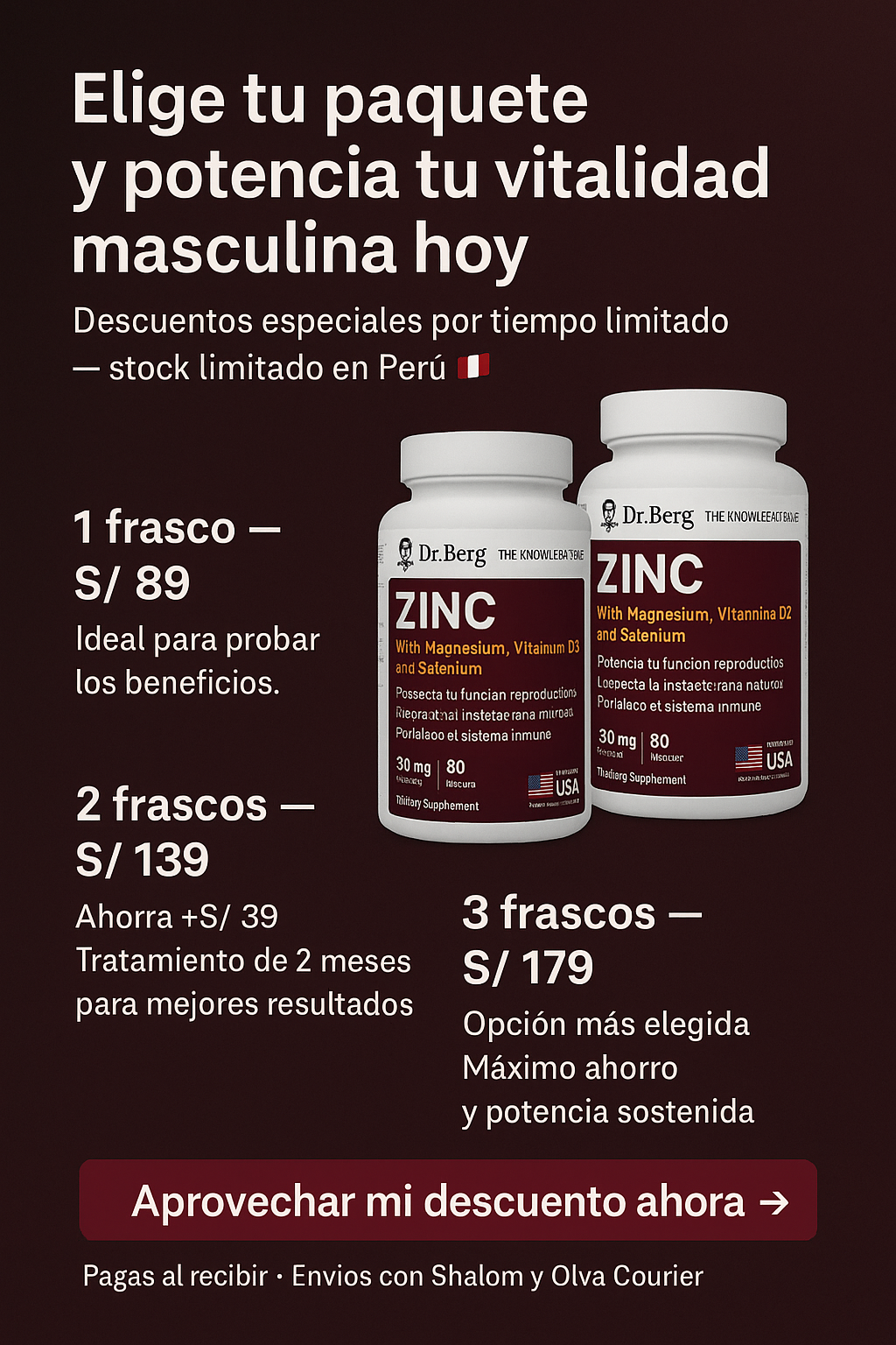Zinc con Magnesio, Vitamina D3 y Selenio – 30 mg de Zinc – 60 cápsulas vegetales