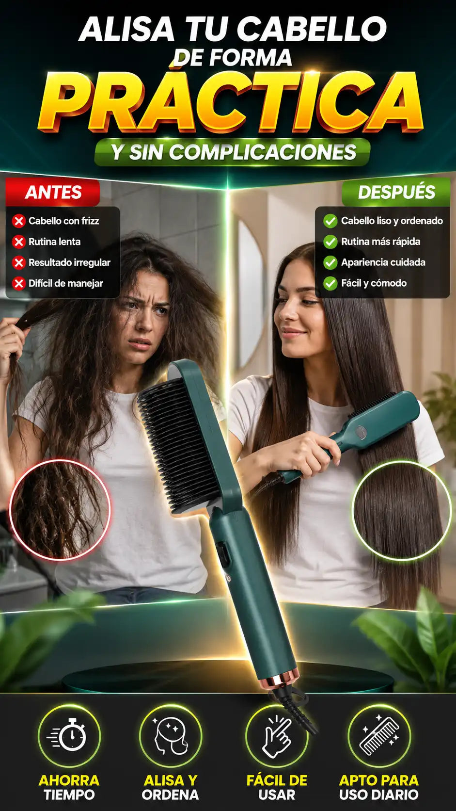 Cepillo Alisador Eléctrico — Alisa tu cabello con mayor facilidad