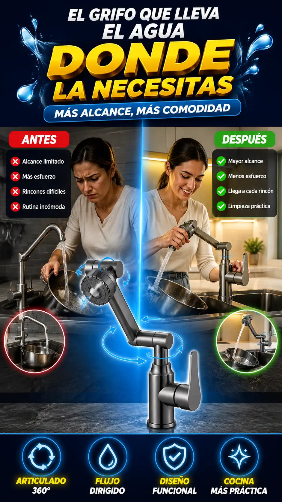 Grifo de Cocina Articulado — Lleva el agua donde la necesitas