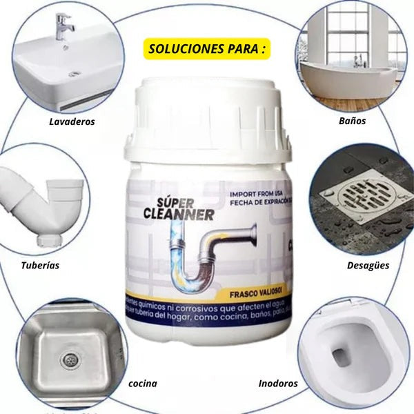 SUPER CLEANNER :🌀✨ Fórmula Poderosa que Disuelve Grasa, Cabello y Residuos al Instante