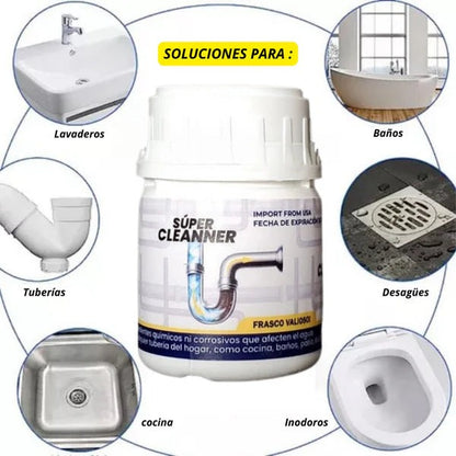 SUPER CLEANNER :🌀✨ Fórmula Poderosa que Disuelve Grasa, Cabello y Residuos al Instante