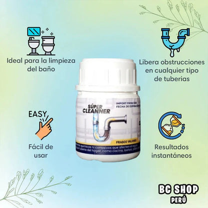 SUPER CLEANNER :🌀✨ Fórmula Poderosa que Disuelve Grasa, Cabello y Residuos al Instante