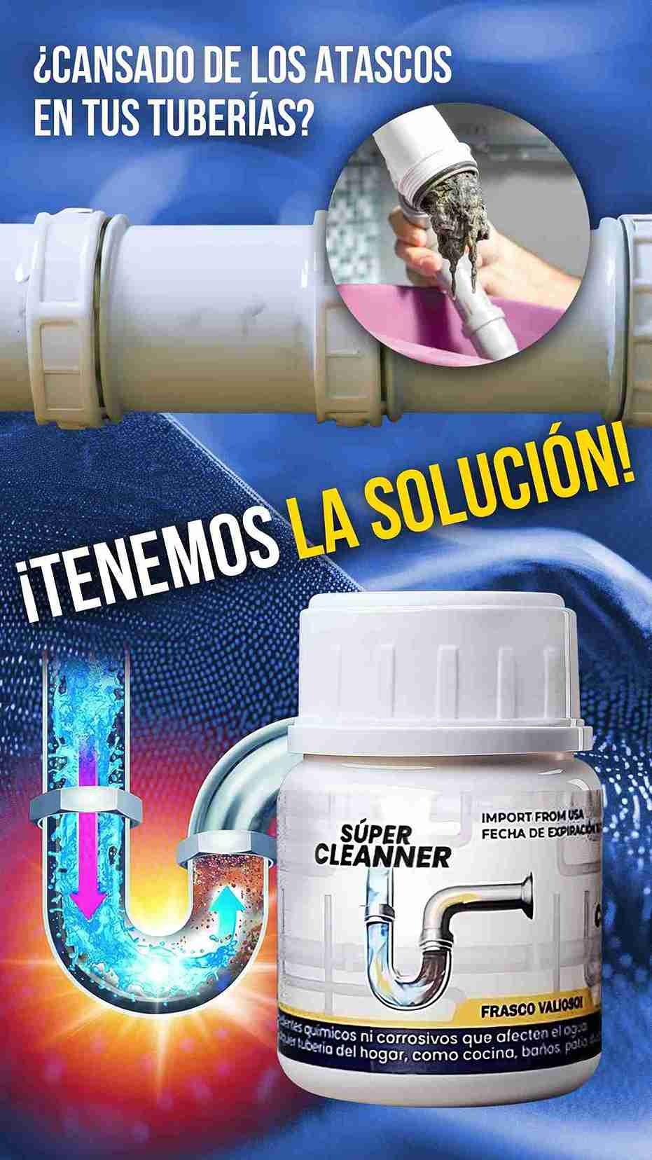 SUPER CLEANNER :🌀✨ Fórmula Poderosa que Disuelve Grasa, Cabello y Residuos al Instante
