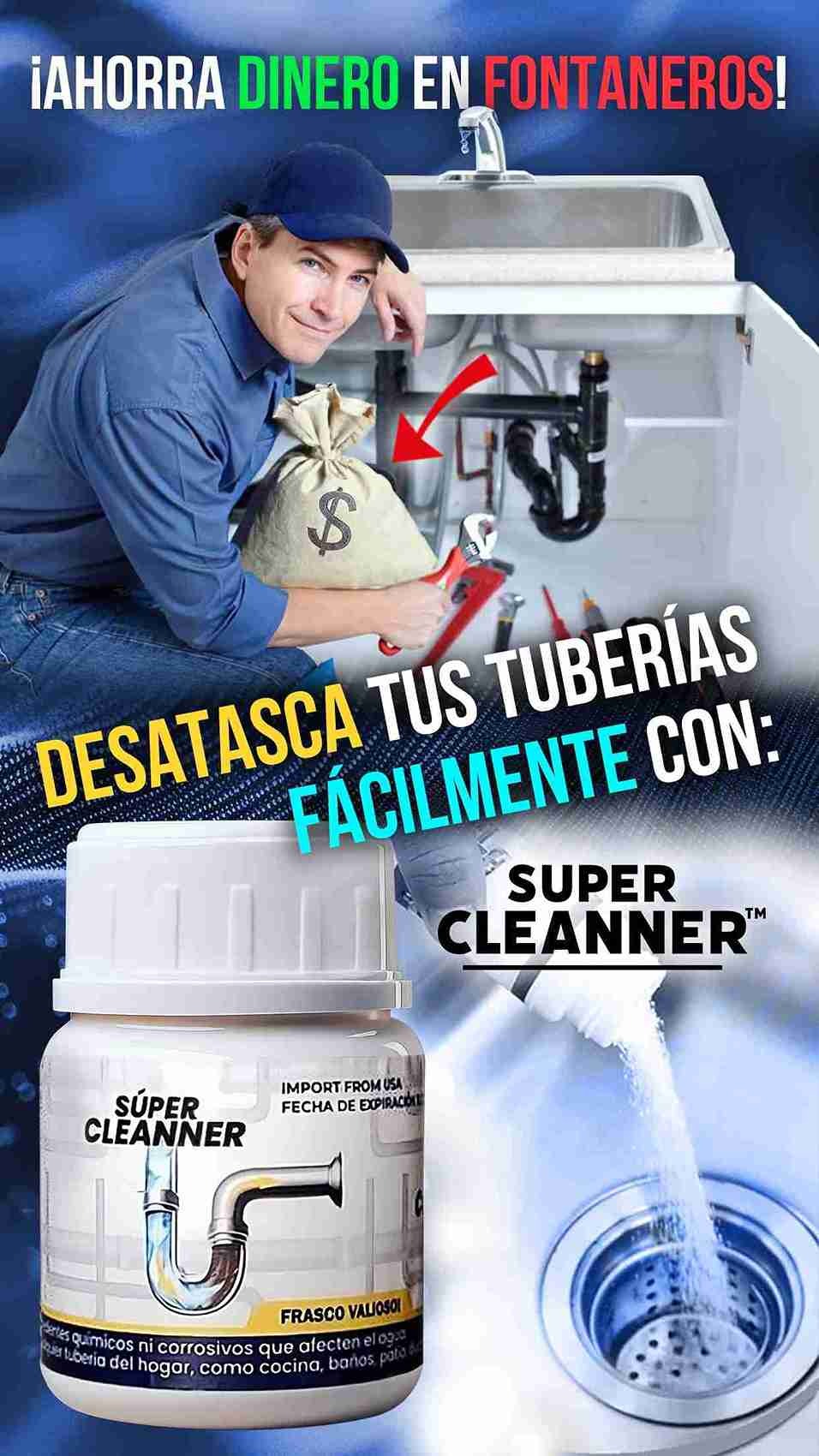 SUPER CLEANNER :🌀✨ Fórmula Poderosa que Disuelve Grasa, Cabello y Residuos al Instante