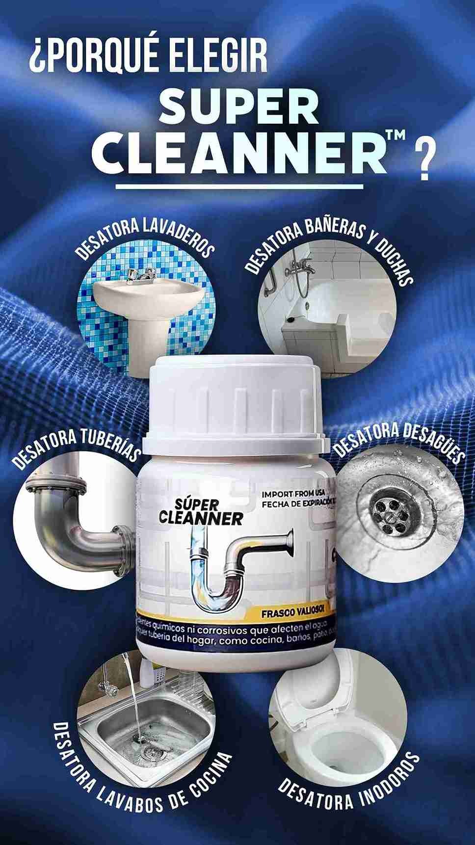 SUPER CLEANNER :🌀✨ Fórmula Poderosa que Disuelve Grasa, Cabello y Residuos al Instante