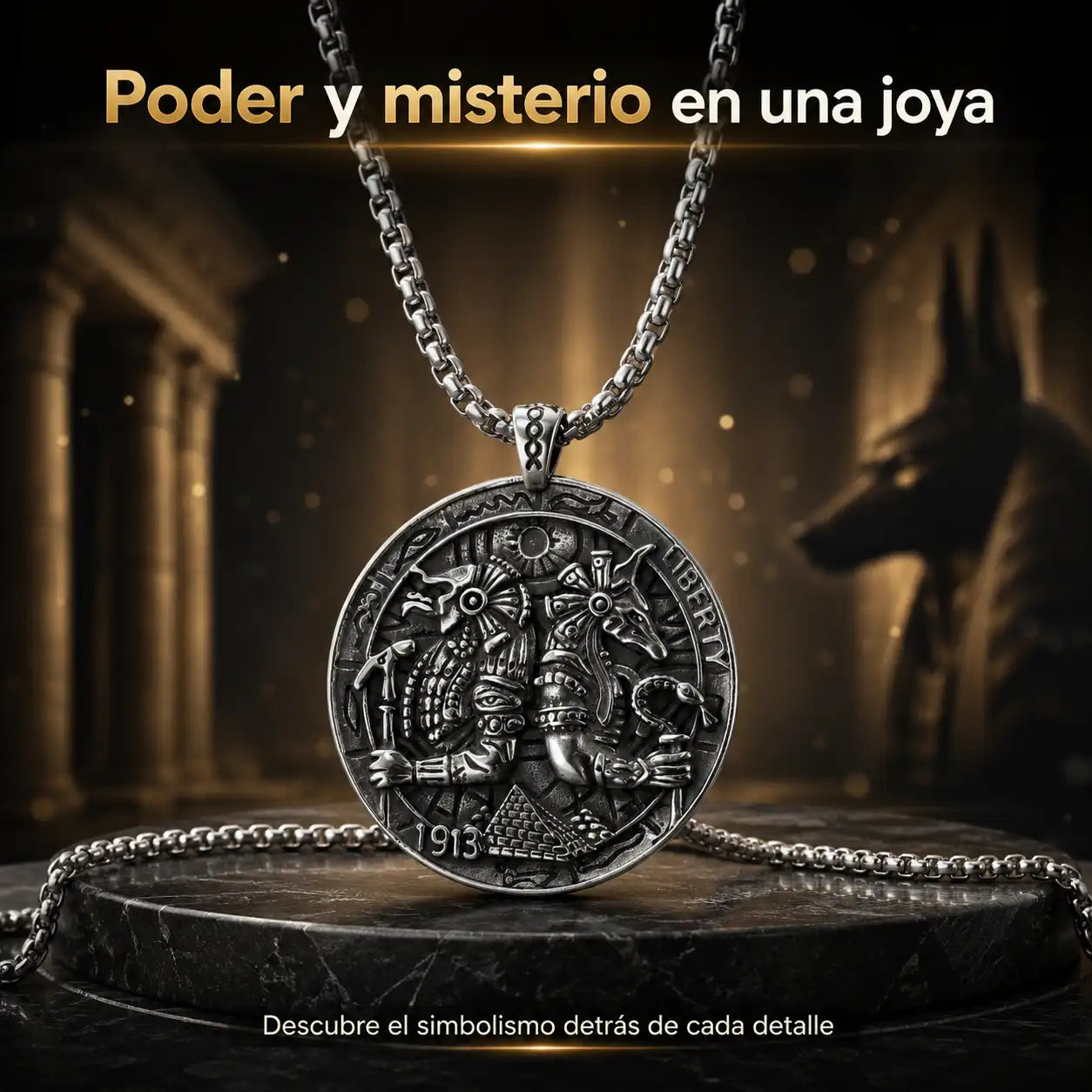 Cadena con Colgante de Ra y Anubis — Expresa poder y personalidad