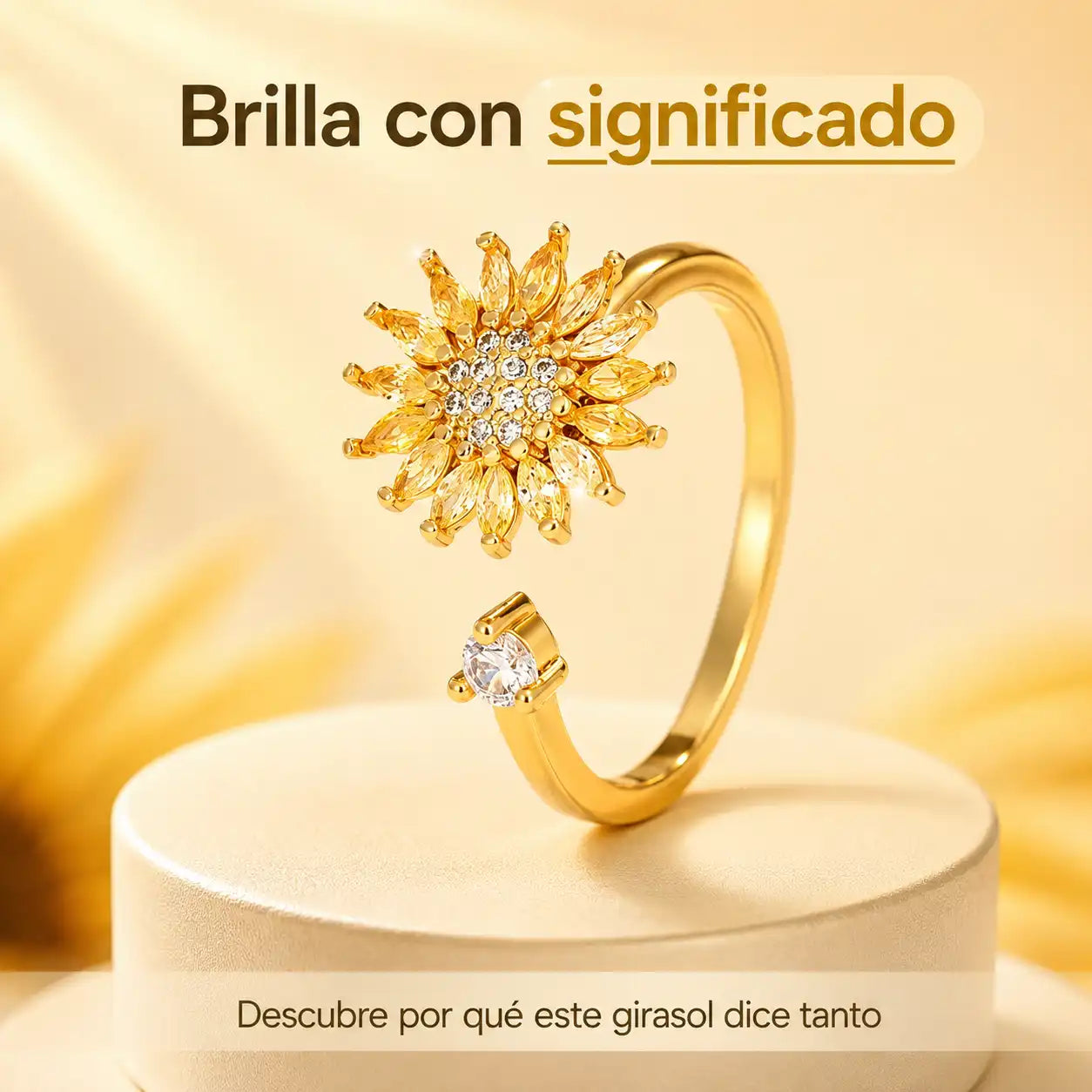Anillo Girasol Giratorio — Expresa cariño con brillo